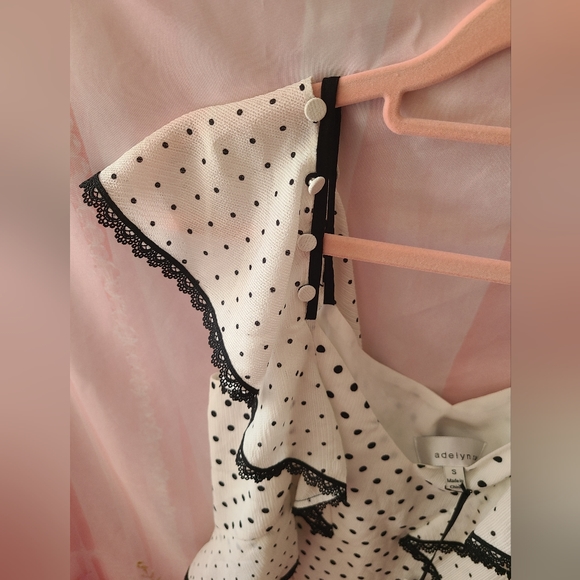 New Adelyn Rae Womens White Black Mini Dress Polka Dots Ruffle Convertible S… - Picture 7 of 12